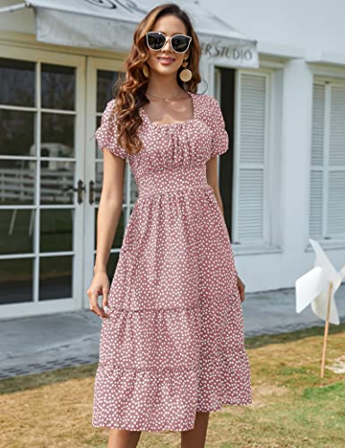 Light Pink Dress for Women Casual Floral Summer Dresses 2023 Boho Sundresses Cute Resort Wear Flowy A-Line Modest Elegant Evening Outfits (Large)