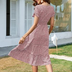 Light Pink Dress for Women Casual Floral Summer Dresses 2023 Boho Sundresses Cute Resort Wear Flowy A-Line Modest Elegant Evening Outfits (Large)