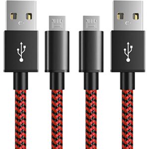 6amlifestyle ps4 controller charger charging cable 10ft 2 pack nylon braided extra long micro usb 2.0 high speed data sync cord compatible for playstaion 4, ps4 slim/pro, xbox one s/x controller, red