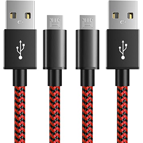 6amLifestyle PS4 Controller Charger Charging Cable 10ft 2 Pack Nylon Braided Extra Long Micro USB 2.0 High Speed Data Sync Cord Compatible for Playstaion 4, PS4 Slim/Pro, Xbox One S/X Controller, Red