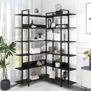 lifeand 70.8''h bookshelf mdf boards stainless steel frame, 6-tier shelves with back&side panel, adjustable foot pads, black