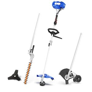 wild badger power 26cc weed wacker gas powered, 4 in 1 string trimmer, wheeled edger, hedge trimmer and brush cutter blade, multi yard care tools, rubber handle & shoulder strap included