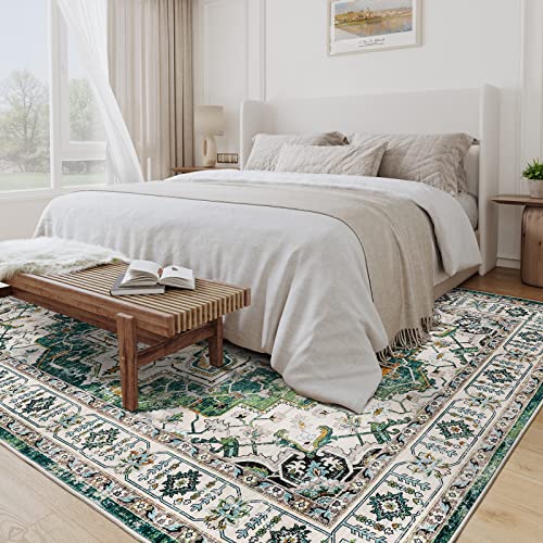 zesthome 8x10 Area Rugs,Stain Resistant Washable Rug,Ultra-Thin Rugs for Living Room,Bedroom,Non-Slip Backing Home Decor Boho Large Area Rug (Green,8'x10')