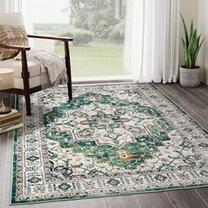 zesthome 8x10 area rugs,stain resistant washable rug,ultra-thin rugs for living room,bedroom,non-slip backing home decor boho large area rug (green,8'x10')