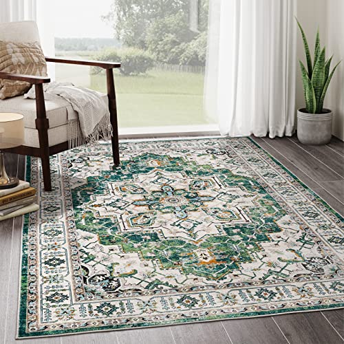 zesthome 8x10 Area Rugs,Stain Resistant Washable Rug,Ultra-Thin Rugs for Living Room,Bedroom,Non-Slip Backing Home Decor Boho Large Area Rug (Green,8'x10')