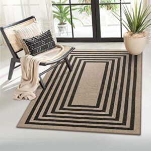 lahome modern geometric easy jute rug, black 3x5 kitchen rug washable area rug for bedroom thin non slip indoor door mat, farmhouse laundry room rug contemporary carpet for office outdoor patio