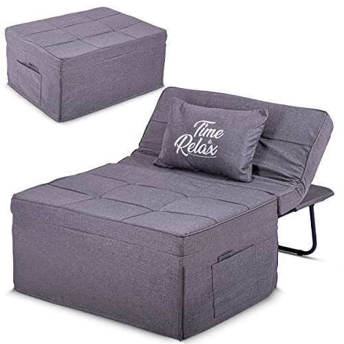 CÖMFY Ottoman Bed | Soft Memory Foam Sofa Bed | Convertible Chair 4 in 1 Perfect for Small Spaces | Sleeper Chair Bed with Large Pockets and Pillow Included | Added Memory Foam (Medium)