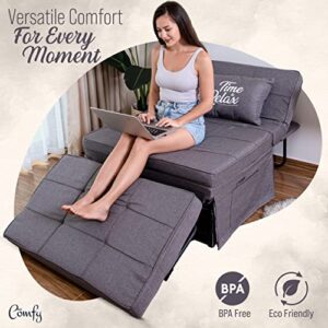 CÖMFY Ottoman Bed | Soft Memory Foam Sofa Bed | Convertible Chair 4 in 1 Perfect for Small Spaces | Sleeper Chair Bed with Large Pockets and Pillow Included | Added Memory Foam (Medium)