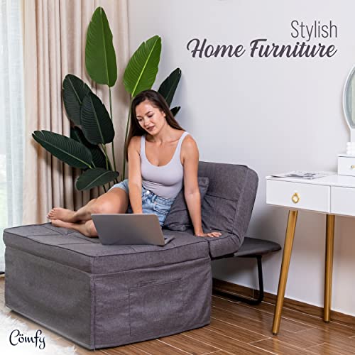 CÖMFY Ottoman Bed | Soft Memory Foam Sofa Bed | Convertible Chair 4 in 1 Perfect for Small Spaces | Sleeper Chair Bed with Large Pockets and Pillow Included | Added Memory Foam (Medium)