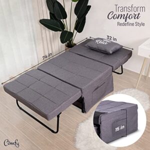 CÖMFY Ottoman Bed | Soft Memory Foam Sofa Bed | Convertible Chair 4 in 1 Perfect for Small Spaces | Sleeper Chair Bed with Large Pockets and Pillow Included | Added Memory Foam (Medium)