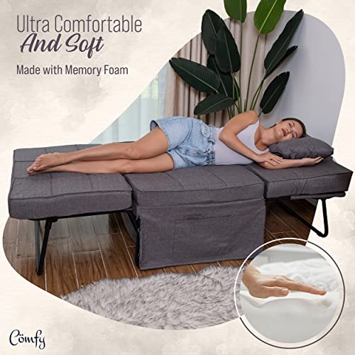 CÖMFY Ottoman Bed | Soft Memory Foam Sofa Bed | Convertible Chair 4 in 1 Perfect for Small Spaces | Sleeper Chair Bed with Large Pockets and Pillow Included | Added Memory Foam (Medium)