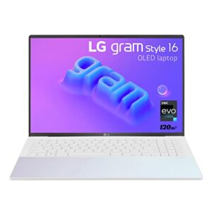 lg gram style 16” oled laptop, intel 13th gen core i7 evo platform, windows 11 home, 32gb ram, 1tb ssd, dynamic white