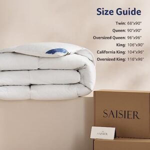 Saisier Feather Down Comforter King Size Ultra Soft Premium Down Duvet Insert, All Season Medium Warmth 106x90 Inches White Hotel Bedding Comforter Cotton-Poly Cover with 8 Corner Tabs