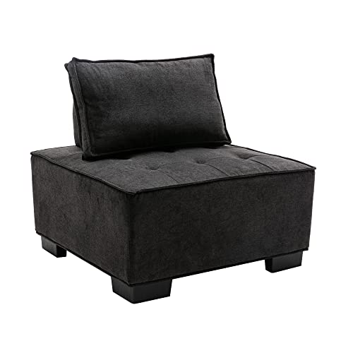 JURMALYN Modern Single Couch, Square Modular Sectional Couch, Floor Sofa Chair, Free Combination Sectional Sofa with Removable Back Cushions Tofu Sofa Small Single Couch for Bedroom Corner Black