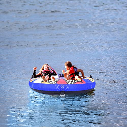 MewVeer Towable Tube for Boating, Safety Inflatable Boat Tubes and Towables, 1~2 Person Foam Seats, Water Sport Towables with Drainage, Quick Connector, Large Capacity (Blue)