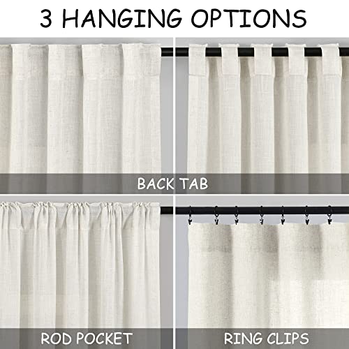 Cream Linen Back Tab Curtains 84 Inch Length for Living Room 2 Panel Set Neutral Modern Farmhouse Window Curtain Privacy Semi Sheer Linen Drapes Rustic Pinch Pleated Look Curtain Natural Ivory Colored