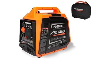 proyama 3800w super quiet portable inverter generator with co shield, fuel shut-off, rv plug, ultralight 47lbs for home, emergency, camping