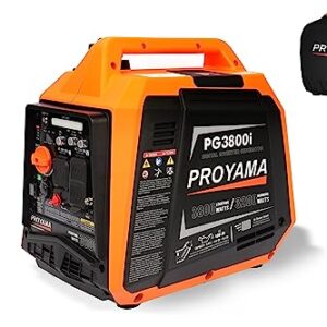 PROYAMA 3800W Super Quiet Portable Inverter Generator with CO Shield, Fuel Shut-Off, RV Plug, UltraLight 47lbs for Home, Emergency, Camping