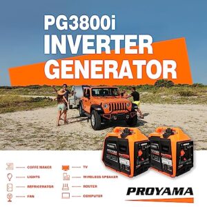 PROYAMA 3800W Super Quiet Portable Inverter Generator with CO Shield, Fuel Shut-Off, RV Plug, UltraLight 47lbs for Home, Emergency, Camping