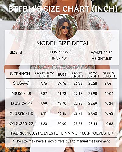 BTFBM Women Casual Boho Floral Blouse Shirts V Neck Long Puff Sleeve Lightweight Chiffon 2023 Fashion Summer Fall Tops(Short Floral Multicolor, Medium)