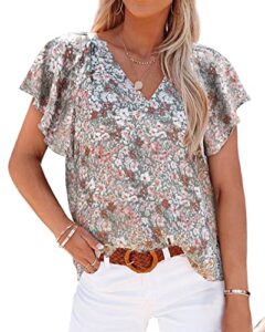 btfbm women casual boho floral blouse shirts v neck long puff sleeve lightweight chiffon 2023 fashion summer fall tops(short floral multicolor, medium)