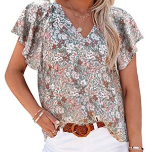 BTFBM Women Casual Boho Floral Blouse Shirts V Neck Long Puff Sleeve Lightweight Chiffon 2023 Fashion Summer Fall Tops(Short Floral Multicolor, Medium)