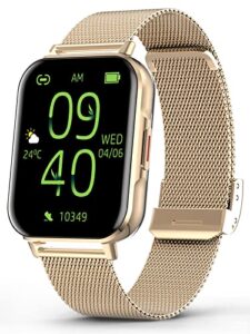 smart watches for women (answer/make call), bluetooth smartwatch for android phones and iphone, waterproof fitness tracker with text, heart rate, blood oxygen, sleep monitor (gold)