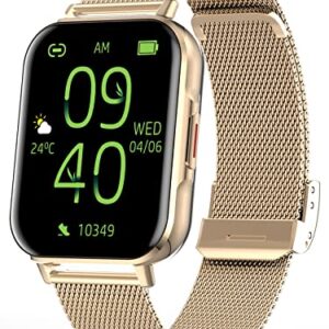 Smart Watches for Women (Answer/Make Call), Bluetooth Smartwatch for Android Phones and iPhone, Waterproof Fitness Tracker with Text, Heart Rate, Blood Oxygen, Sleep Monitor (Gold)