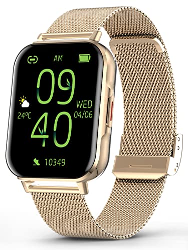 Smart Watches for Women (Answer/Make Call), Bluetooth Smartwatch for Android Phones and iPhone, Waterproof Fitness Tracker with Text, Heart Rate, Blood Oxygen, Sleep Monitor (Gold)