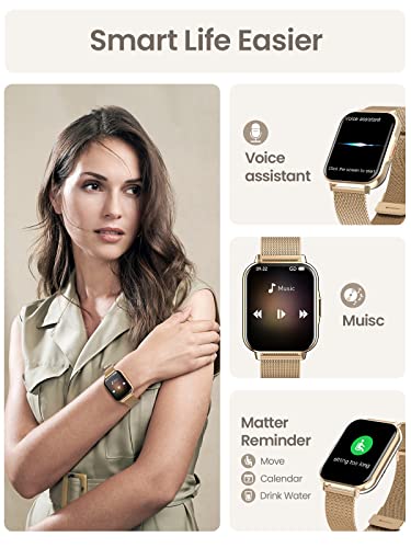 Smart Watches for Women (Answer/Make Call), Bluetooth Smartwatch for Android Phones and iPhone, Waterproof Fitness Tracker with Text, Heart Rate, Blood Oxygen, Sleep Monitor (Gold)