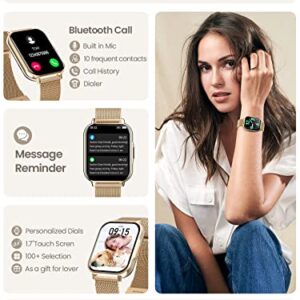 Smart Watches for Women (Answer/Make Call), Bluetooth Smartwatch for Android Phones and iPhone, Waterproof Fitness Tracker with Text, Heart Rate, Blood Oxygen, Sleep Monitor (Gold)