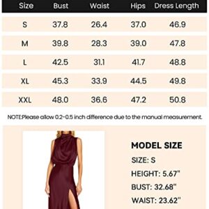 PRETTYGARDEN Women Summer Formal Mock Neck Sleeveless Satin Dress Elastic Waist Slit Midi Wedding Guest Dresses 2023(Solid Deep Red,Small)