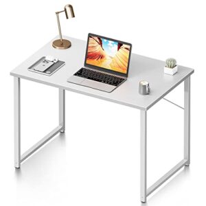 coleshome 32 inch computer desk, modern simple style desk for home office, study student writing desk, white