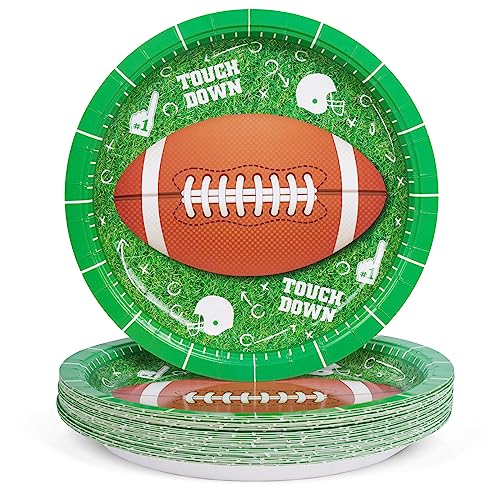 DECORLIFE 2023 Football Party Supplies for 30 Guests, 9 Inch Football Paper Plates, Perfect for Kid's Birthday and Football Party Decorations