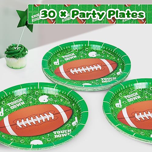 DECORLIFE 2023 Football Party Supplies for 30 Guests, 9 Inch Football Paper Plates, Perfect for Kid's Birthday and Football Party Decorations