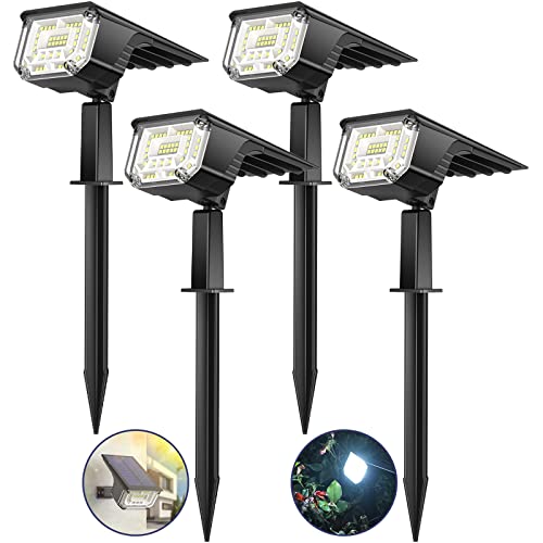 LOONHIM Solar Spot Lights Outdoor Garden IP65 Waterproof, 45 LEDs USB & Solar Powered Landscape Spotlight, 3 Modes Cool White Auto ON/Off House Lights, Bright Lighting for Yard, Tree, Flagpole, 4 Pack