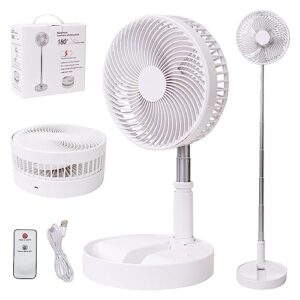 portable desk fan,foldable fan pedestal stand floor fan with remote controller adjustable height from 14.2'' o 39'', 4 speeds & time settings, 7200mah rechargeable telescopic oscillate usb charging
