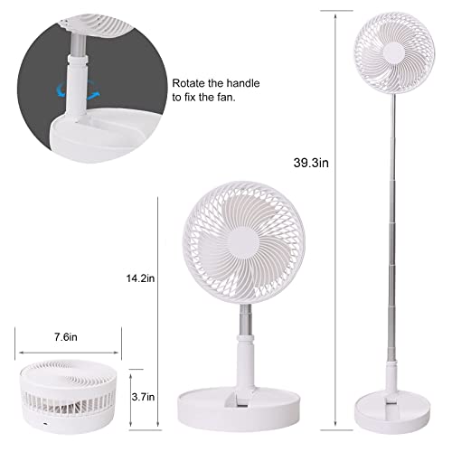 Portable Desk Fan,Foldable Fan Pedestal Stand Floor Fan with Remote Controller Adjustable Height from 14.2'' o 39'', 4 Speeds & Time Settings, 7200mAh Rechargeable Telescopic Oscillate USB Charging