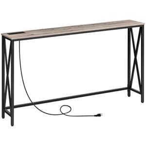 mahancris narrow sofa table, farmhouse sofa couch table with charging station, sturdy and durable, for entryway, living room, foyer, greige cthg8301z