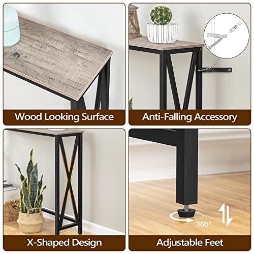 MAHANCRIS Narrow Sofa Table, Farmhouse Sofa Couch Table with Charging Station, Sturdy and Durable, for Entryway, Living Room, Foyer, Greige CTHG8301Z