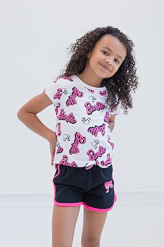 Barbie Big Girls T-Shirt and Dolphin Active Shorts Outfit Set Pink/Black 10-12