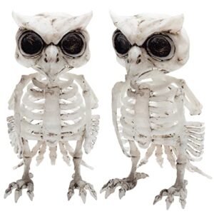 scs direct owl halloween skeleton (2 pack)-6.5" long weather resistant yard fall decorations-graveyard prop for haunted house party decor and indoor/outdoor use, school classroom decoration