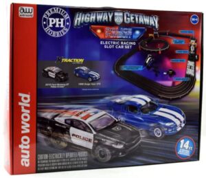 auto world/premium hobbies highway getaway mustang vs viper ho scale slot car race set cp7974
