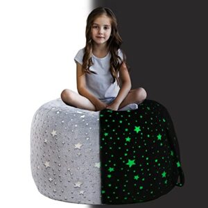 hombys glow in the dark stuffed animal bean bag, luxurious flannel kids bean bag chairs cover, extra large 32” round bean bag for kids with zipper, plush toys holder and organizer -only cover