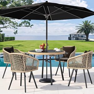 yitahome 5-piece outdoor patio furniture dining set, all-weather rattan conversation set with soft cushions and glass top dining table for backyard deck (light brown + black)