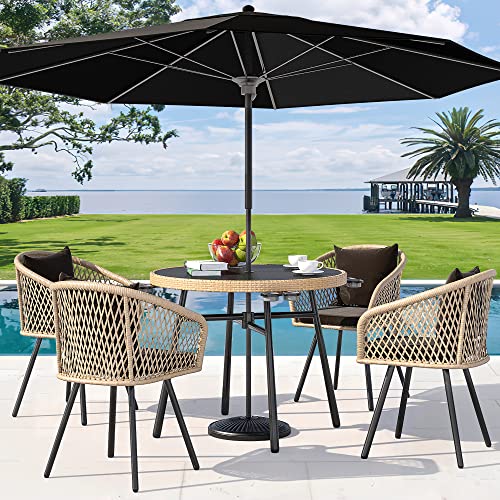 YITAHOME 5-Piece Outdoor Patio Furniture Dining Set, All-Weather Rattan Conversation Set with Soft Cushions and Glass Top Dining Table for Backyard Deck (Light Brown + Black)