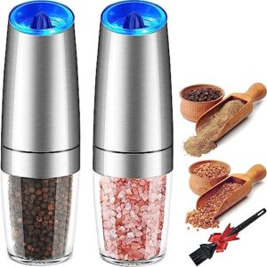 Enutogo Electric Salt and Pepper Grinder Set, Gravity Automatic Mill Salt and Pepper with Adjustable Coarseness, Battery Powered with LED Light, One Hand Operation, Stainless Steel