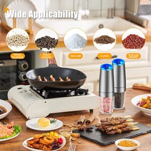 Enutogo Electric Salt and Pepper Grinder Set, Gravity Automatic Mill Salt and Pepper with Adjustable Coarseness, Battery Powered with LED Light, One Hand Operation, Stainless Steel