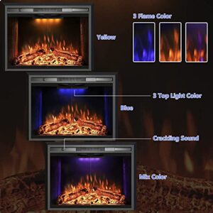 Velaychimney 29 Inches Electric Fireplace Insert, 750W/1500W Fireplace Heater with Adjustable Flame and Top Light Colors, Fire Crackling Sound, Remote Control, Timer, Glass Door & Mesh Screen, Black…