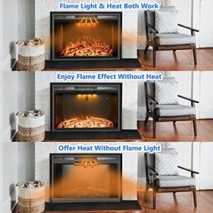 Velaychimney 29 Inches Electric Fireplace Insert, 750W/1500W Fireplace Heater with Adjustable Flame and Top Light Colors, Fire Crackling Sound, Remote Control, Timer, Glass Door & Mesh Screen, Black…